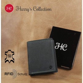 HC Men's High-Quality Wallet Portrait Format Antique Leather RFID Protection, black, purse