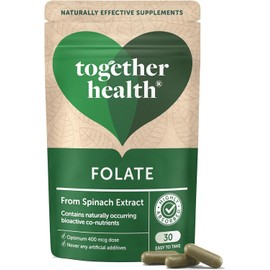 Folate from Spinach | Natural Alternative to Folic Acid | 400 mcg | Contains 5-MTHF | Vegan | Made in The UK | 30 Capsules | Together Health
