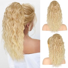 RONTAYA Claw Clip Ponytail, 18 Inch Ponytail Extensions for Women Multi Layered Fluffy Thick Wavy Jaw Clip in Fake Pony Tails Fake Hair Soft Wave Synthetic Hairpiece Ombre Light Blonde