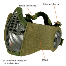 AOUTACC Airsoft Mesh Mask, Half Face Mesh Masks with Hearing Protection for CS/Hunting/Paintball/Shooting Green