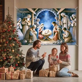 HOMETITUTE Nativity Scene Banner Holy Night Manger Decorations 71 x 43 Inch