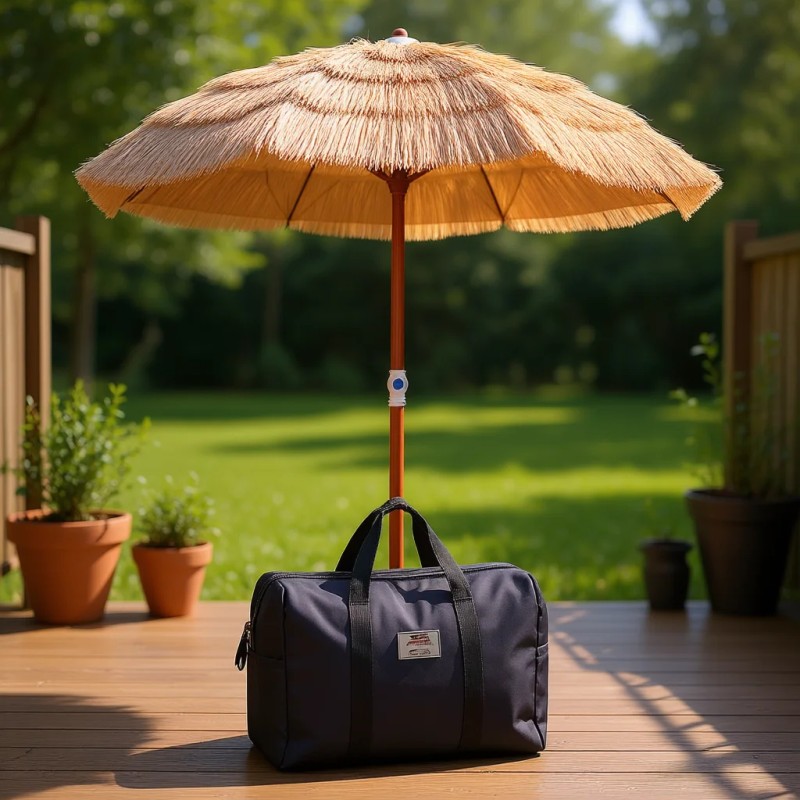 Thatched Patio Umbrella 6 Ft Tilt Design Wood Pole Straw