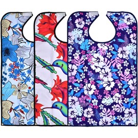 Celley Bib for Adults Women and Elderly Reusable and Washable with Crumb Catcher Pouch, Nature