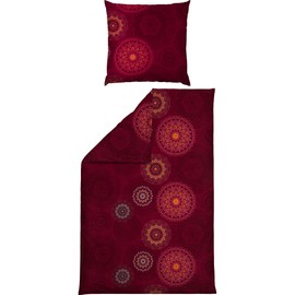 Erwin Müller Bed Linen Set, Economy Package, 4 Pieces, Flannel, Mandala, Warm, Temperature-Regulating, with Practical Zip, Bordeaux, Size 80 x 80 cm / 155 x 220 cm