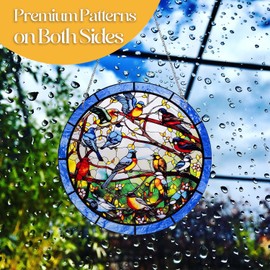 IKSII Acrylic Window Hanging Large,Double Sided Stained Glass Window Hangings with Chains,Garden Decor Colorful Sun Catchers for Windows (Birds)