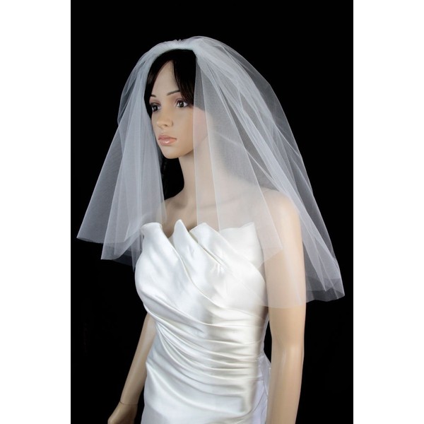 Bridal Wedding Veil Diamond (Off) White 2 Tiers Elbow Length Standard Cut Edge