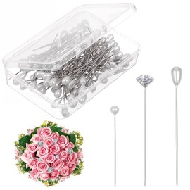 300Pcs Corsage Boutonniere Pins Bouquet Pins for Flowers Teardrop Pearl Head Pin Floral Crystal Diamond Pin White Pearl for Wedding Bridal Hair Accessories Jewelry Decoration DIY Craft Sewing
