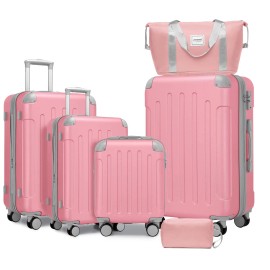 Cream Beige Expandable 6 Pcs Luggages Set Factory Product with Duffel Bag for Student Adult Outdoor Long Term Journey Usecolor: Pink