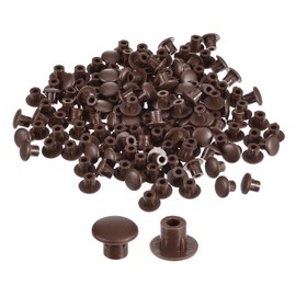 sourcing map 150Pcs Screw Hole Plugs, 5mm(3/16") Dia Plastic Snap in Shelf Button Flush Type Caps for Furniture Cabinet Cupboard, Dark Brown