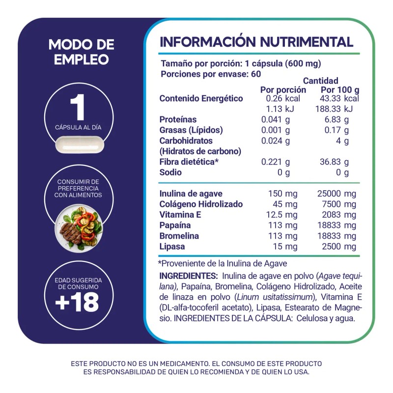 Enzimas Megabiotic 60 Cpsulas Bromelina Lipasa Sin Sabor