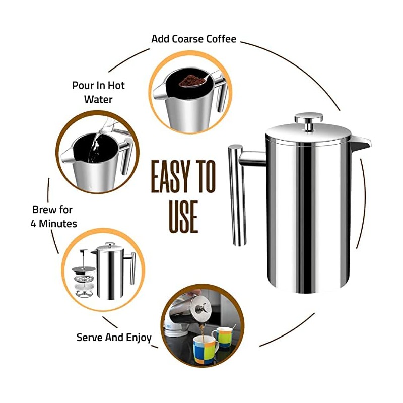 Utopia Kitchen French Press Coffee Maker, Double Wall Insulated Stainless