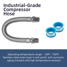 Compressor Jumper Hose, 20"Length 1" NPT Male - Flexible Industrial Grade Stainless Steel with Two 1" Adapters，body Stainless Steel Metal