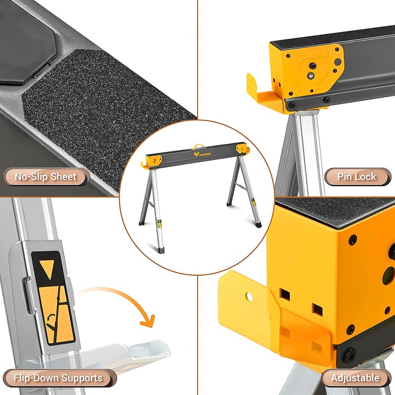 WORKESS Saw Horses 2 Pack Folding, Heavy Duty Sawhorse Table
