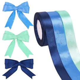 1 inch x 25 Yards Blue Tie Ribbon 3 Rolls for Gift Wrapping, Bow Bouquets, Floral Decorations, Wedding Party Decorations, Invitation Decorations