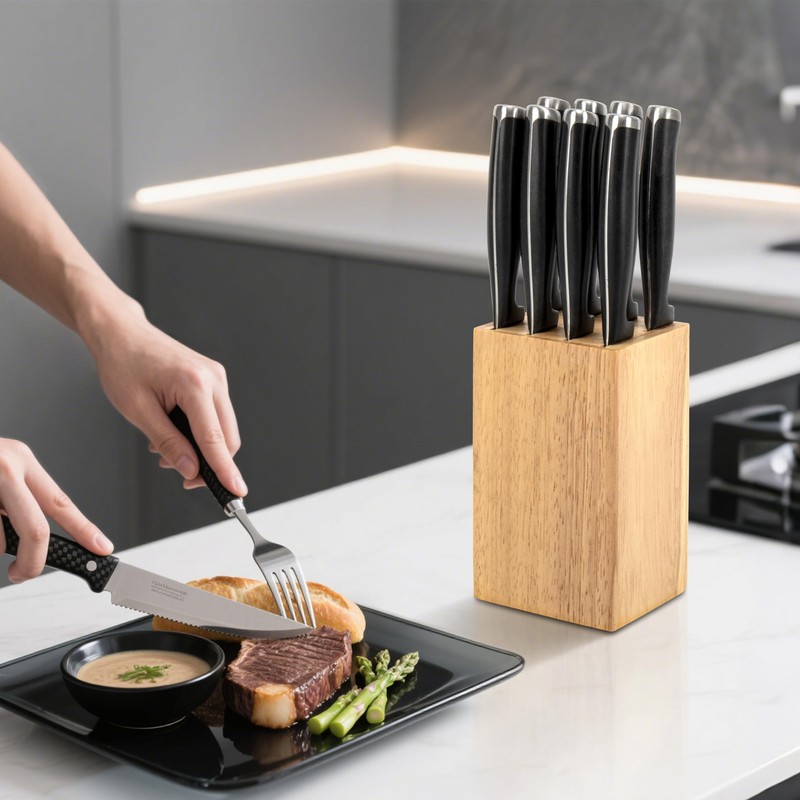 8 Slots Steak Knife Block Holder, 5.5" Wooden Small Knife