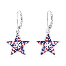 Seiyang 4th of July Earrings 925 Sterling Silver American Flag Dangle Drop Earrings Red White Blue Star America Independence Day Patriotic Jewelry Gifts for Women