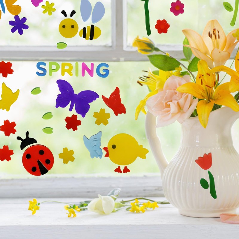 4Pcs Spring Gel Window Clings Decorations, Elastic Spring Window Gel
