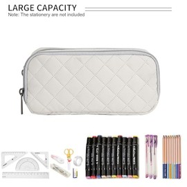 Della Gao Pencil Case 2 Compartments Large Capacity Pencil Pouch Marker Pen Bag Coin Pouch Office Stationery Organizer,Beige