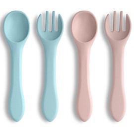 Vicloon Silicone Baby Spoon and Fork Set, 4PCS Baby Led Weaning Spoons and Forks Set, First Stage Feeding Spoons for Infants, Silicone Baby Spoon,Silicone Feeding Spoons Dishwasher Safe,Baby Utensils