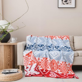 Super Soft Feather Knit Jacquard All Season Throw Blanket for Couch Bed Sofa, 50x60 inches, Cleo Aztec