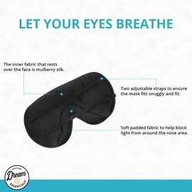 Dream Essentials Ultra Silk 360 Sleep Mask, Mulberry Silk Blindfold Eye Mask with 2 Fully Adjustable Straps, Thin Profile Night Mask Great for Side, Stomach, or Back Sleepers - Black