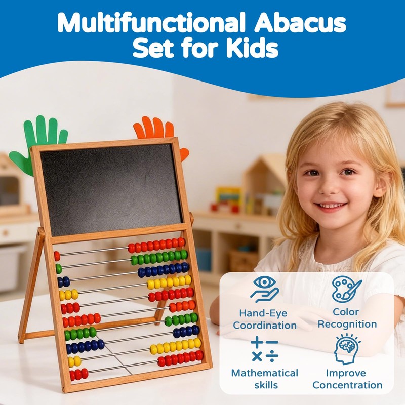 Wooden Abacus for Kids Math - Double-Sided Black/Whiteboard for Toddlers