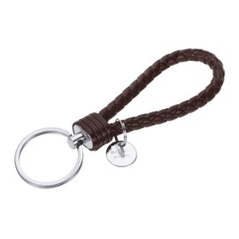 YOKIVE Braided Leather Keychains with Stainless Steel Key Ring Sleeve, Home PU Keys Ring Woven Decorating Lanyard Straps for Bags Wallets (Dark Brown)