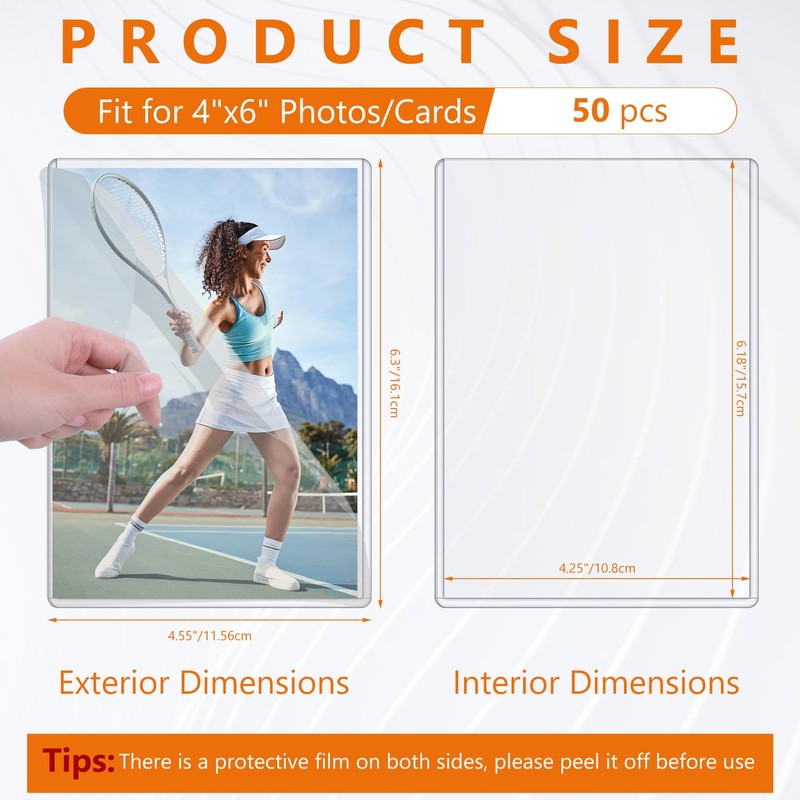 AKONEGE 50PCS 4" x 6" Rigid Print Protectors Waterproof Hard