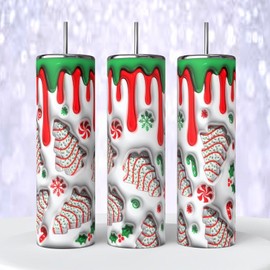 Christmas Tree Snack Cakes on 20 oz Tumbler insulated coffee cup