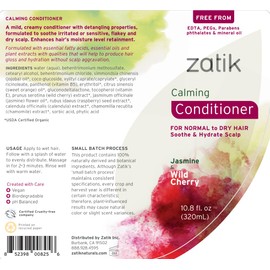 Zatik Naturals - Calming Shampoo + Conditioner Set, with Jasmine and Wild Cherry for Dandruff - Vegan Biodegradable, pH Balanced, FREE FROM EDTA, PEG, Paraben, phthalates, 10.8 oz (One each)