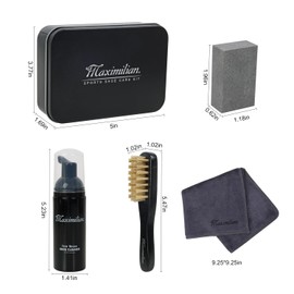 MAXIMILIAN Shoe Cleaning Kit 5 Pcs Shine Shoe Sneaker Care Kit for Shoe Care and Cleaning with Eraser, Canvas, 100% Horse Hair Shoe Brushes, Suede Shoe Cleaner, Father's Day Gift for men (Large)