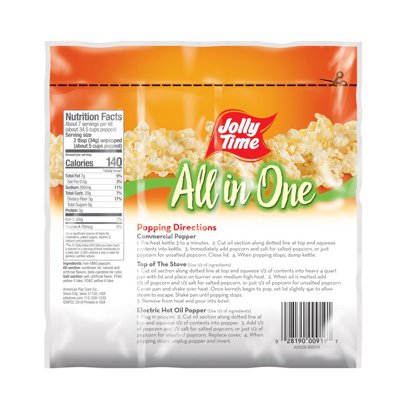 JOLLY TIME All in One Popcorn Kit with Sunflower Oil,