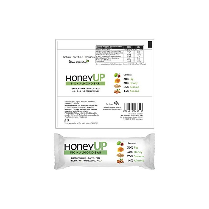 HoneyUp Fig & Almond bar, Display Box 12 bars x