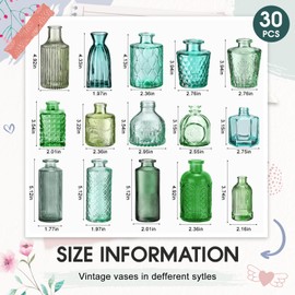 Yaomiao 30 Pcs Vases Bulk Colored Flower Glass Vases Bud Vintage Colored Glass Bottles Colorful Rustic Embossed for Home Wedding Table Decorations Gifts(Green Series)