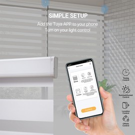 DONGFXK Motorized Zebra Blinds with Remote Control,Solar Powered Rechargeable Dual Layer Smart Blinds,Horizontal Wireless Electric Cordless Blinds,Custom Size，White，35" W X 72" H