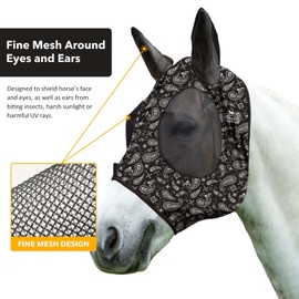 Harrison Howard Super Comfort Stretchy Fly Mask Large Eye Space with UV Protection Soft on Skin with Breathability Paisley Wave Cob (Medium)