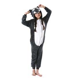 SimZoo - Pijama de animal para niños, de 3 a 13 años, disfraz de cosplay para niños y niñas, ropa de dormir unisex de una pieza, Gran lobo malo, 11 Años