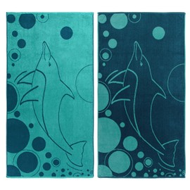 Superior 450GSM Beach Oversized Egyptian Cotton, Beach Towel, 34” x 64” Nautical Navy and Teal , 2 Piece Set