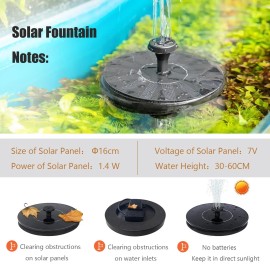 Eskopily Solar Bird Bath Fountain Pump, Upgrade 1.4W Solar Fountain with 6 Nozzle, Fre...