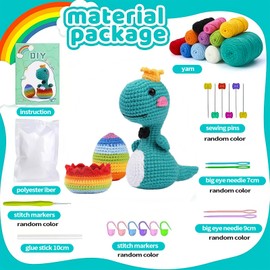Eowppue Beginner Crochet Starter Kit - DIY Crochet Pack, Dinosaur Crochet Kit, Complete with Crochet Packs, Stitch Markers and Knitting Set