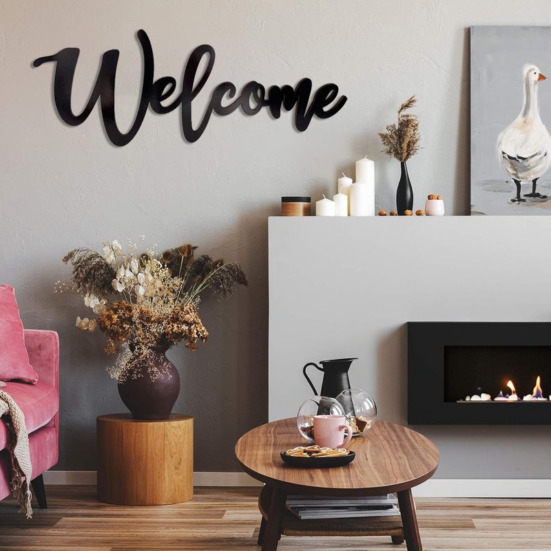 Welcome Sign for Front Door, Black Wooden Signs Welcome Wall