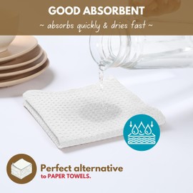 Native Fab Cotton Waffle Kitchen Dish Cloths Sets, Soft Absorbent Fast Drying Dish Towels, 12x12 Inches, 6-Pack, White