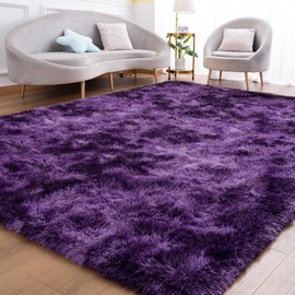 Goideal Fluffy Rug for Bedroom Living Room, 5x7 Purple Area Rugs, Faux Fur Shag Modern Carpet Ultra Soft Girls Boys Room Home Decor, Tie-Dyed