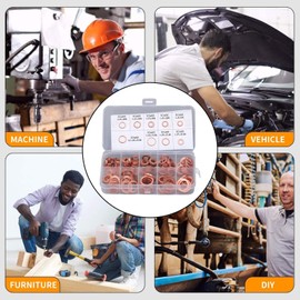 200 Uds Tapón de Drenaje de Aceite Junta de Arandela de Trituración Surtido de 9 Tipos de Arandelas Planas de Cobre Arandela de Tapón de Sellado de Aceite