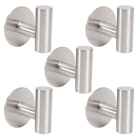 TocTen Bath Towel Hook, Strong Self Adhesive Robe Hook, SUS 304 Stainless Steel Stick on Wall Coat/Clothes Hook No Drilling, Shower Wall Hook for Bathroom Kitchen Office Closet(Brushed Nickel, 5 Pack)
