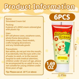 6Pcs Decoden Cream Kit, Simulation Fake Whipped Cream Glue, Deco Cream, Comes with 4 Packs of Resin Decorations and 6 Nozzles, Very Suitable for DIY Crafts and Decoration(1.69Oz)