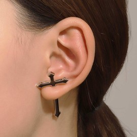 Yheakne Vintage Cross Piercing Earrings Black Cross Earrings Exaggerated Cross Piercing Earrings Punk Long Sword Earrings Jewellery for Women and Girls, Zinc