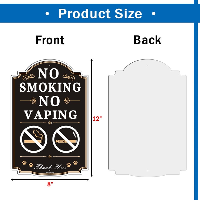 No Smoking No Vaping Signs 12 x 8 Inches No