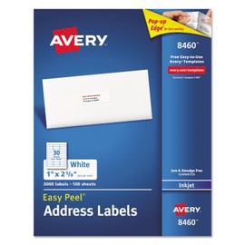 Avery 8460 Inkjet Labels, Mailing, 1-Inch x2-5/8-Inch,3000/PK, White