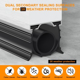 Garage Door Seals Bottom Rubber, 3-Sided Weatherproof Seal, Three Layers of Protection Available. Garage Door Bottom Seal 16 Ft, Garage Door Bottom Weather Seal. Easy to Install (Black)